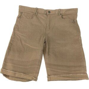 Men's Carbon Slim Fit Khaki Shorts 36 Waist Cotton/Spandex Frayed Hem Casual